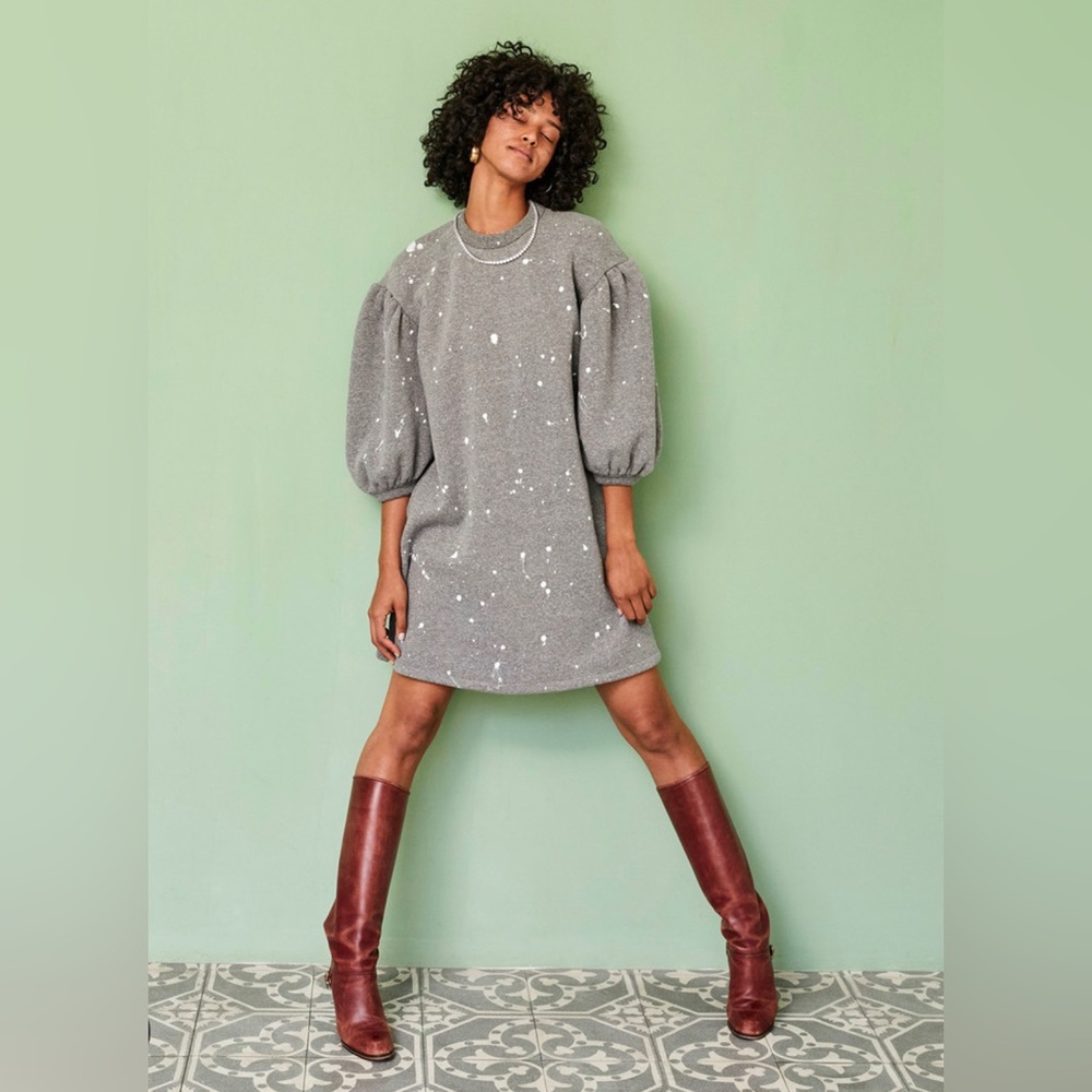 Clare V. Drop Shoulder Cotton Sweatshirt Dress - Gray
Size Small